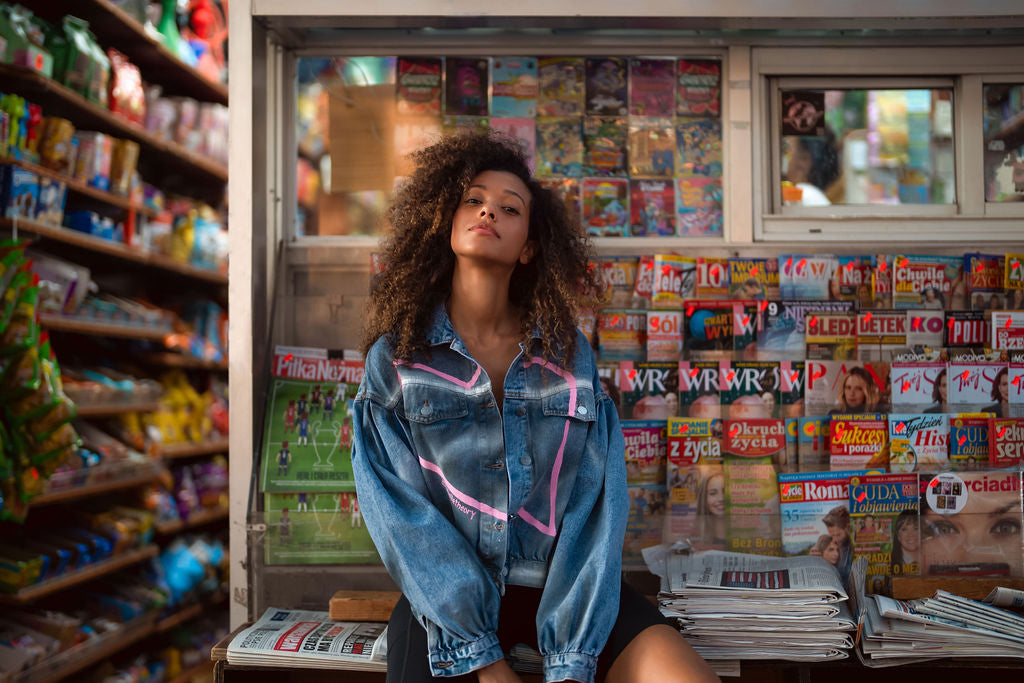 street style denim jacket with heart 