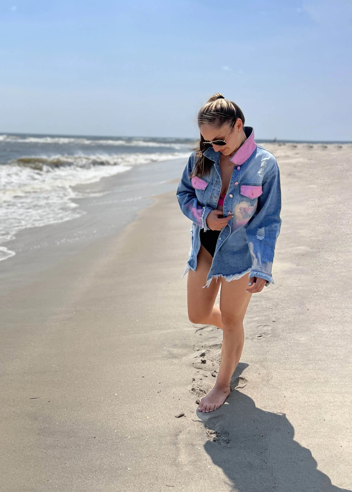 'GRAFFITI HEARTS'  Painted Denim Shirt - Rebelle Theory
