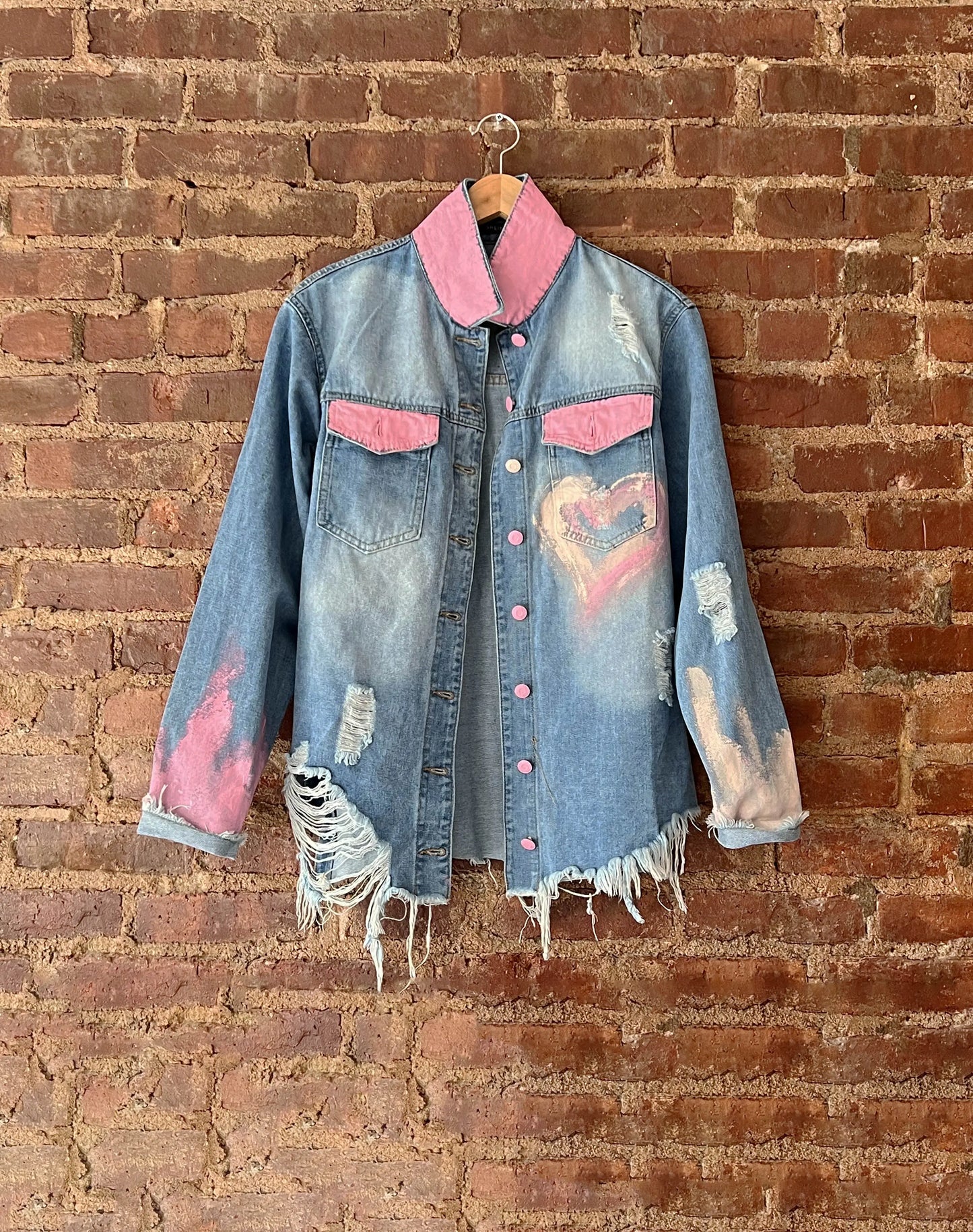 'GRAFFITI HEARTS'  Painted Denim Shirt - Rebelle Theory
